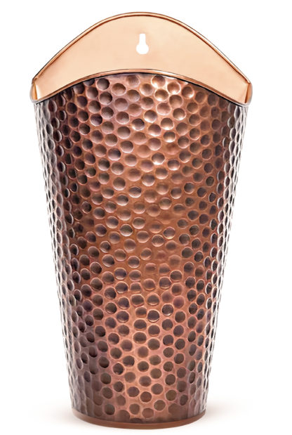 Pack of 2 Copper Metal Hanging Planters for Outdoor & Indoor - Hammered Wall Hanging Flower Pots- Farmhouse Style Metal Wall Planters /Vase