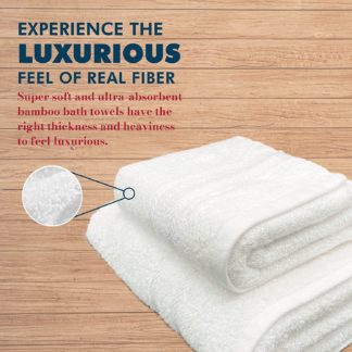 Bamboo Large Bath Towel Set- 2 White Super Absorbent Bathroom Towels- 70% Bamboo And 30% Cotton - 550 GSM - Quick Dry Germ Free Bamboo Bath Towels